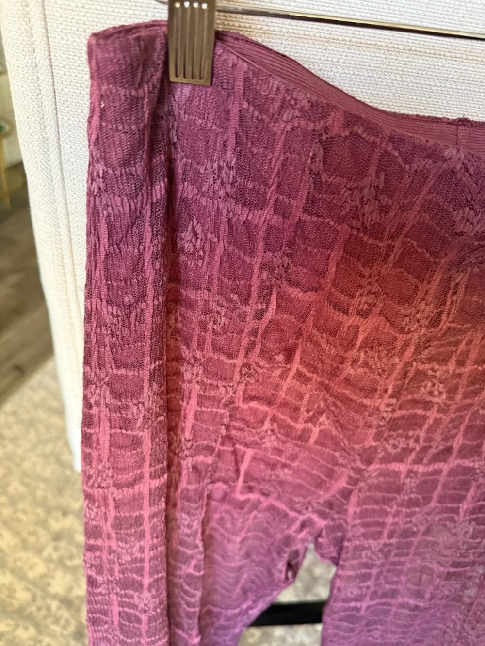 Free People In The Night Lace Flare Split Leg Pants, Purple Plum, M, EUC